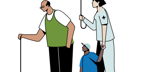 nemt program man under umbrella with nurse and baby illustration